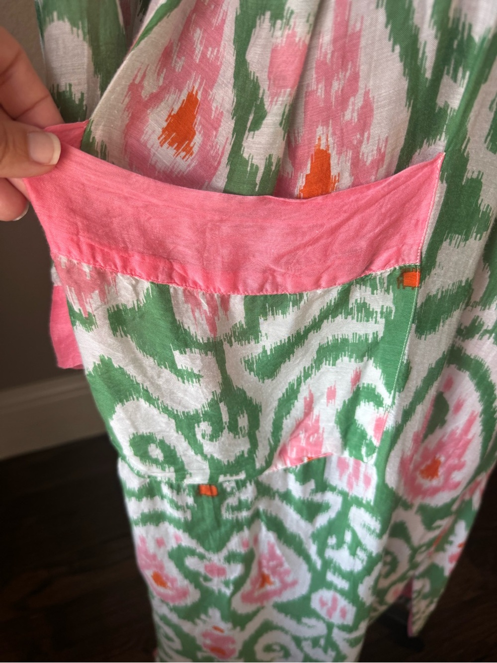 One Hundred Stars Ikat Robe Kimono Duster Pink Green Belted Modal Viscose OS - Picture 3 of 13
